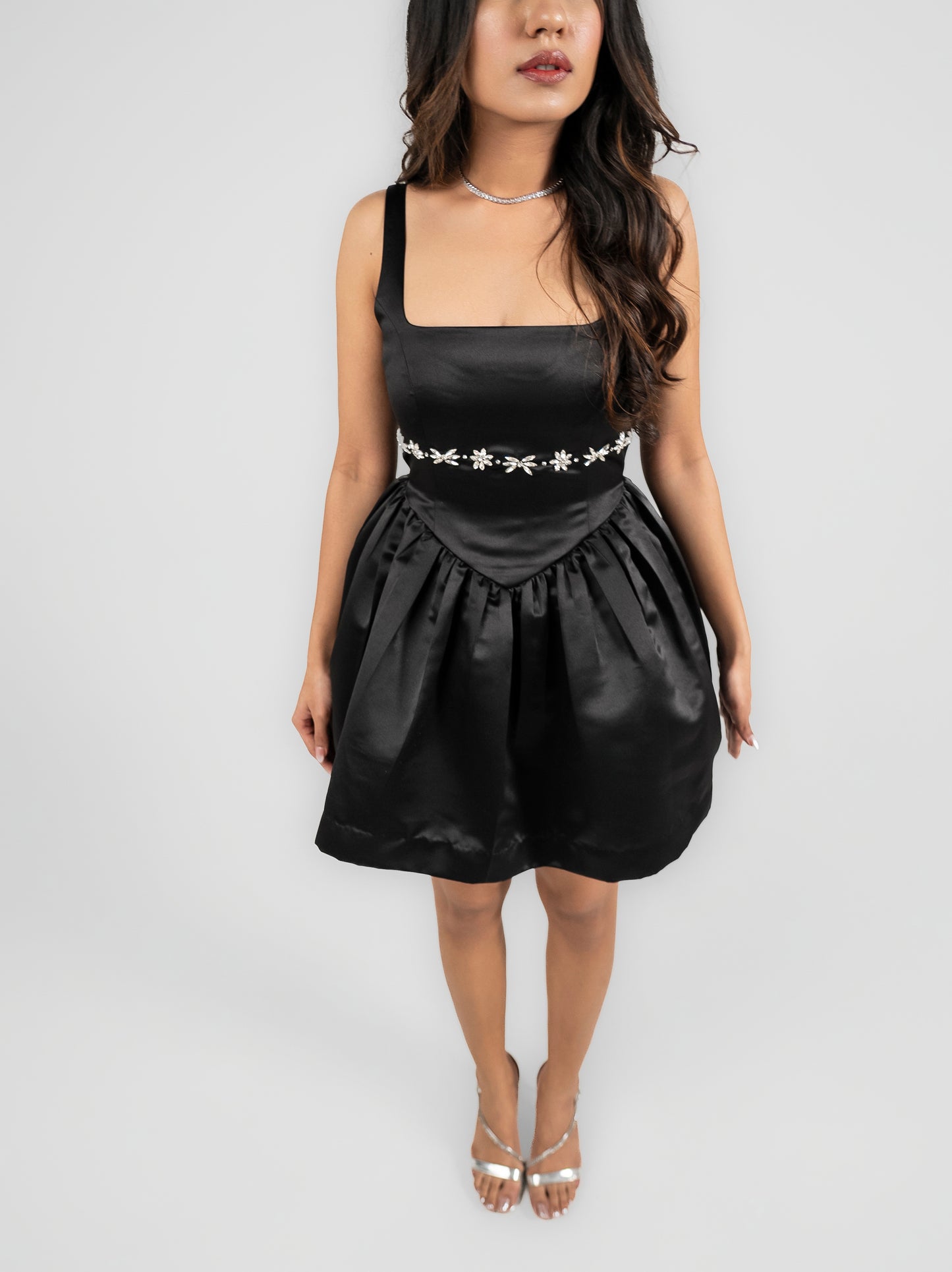 Jolie - Drop waist mini dress with stone detailing