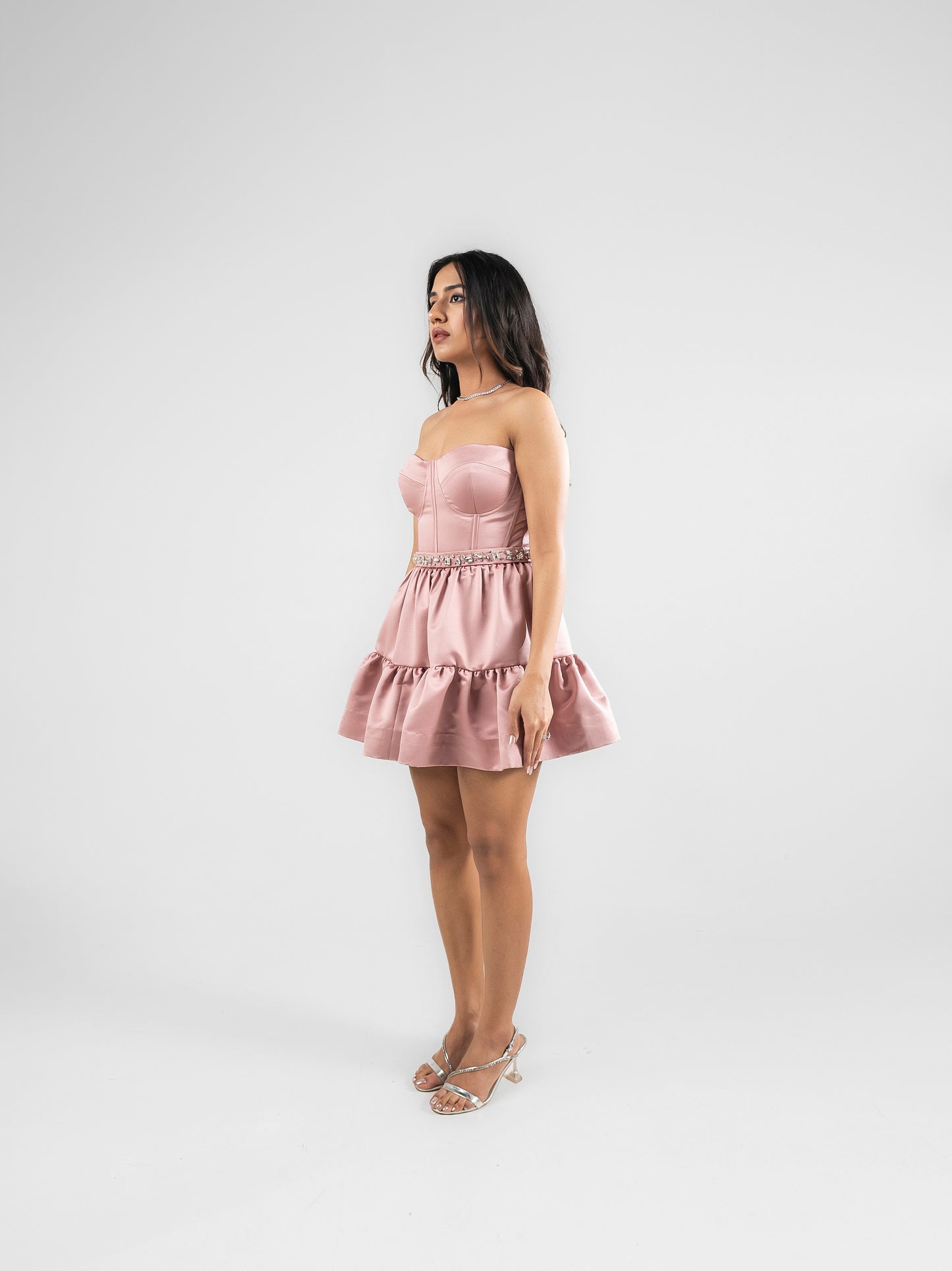 Blossom - blush pink corset mini dress with stone belt