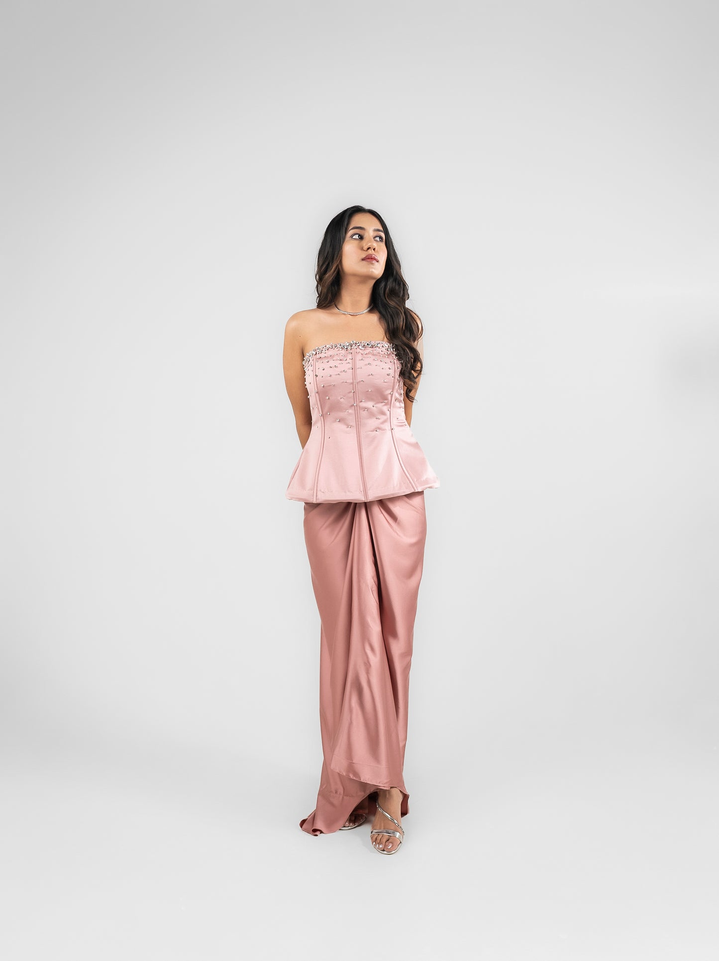 Bliss corset - Pink corset with satin drape skirt