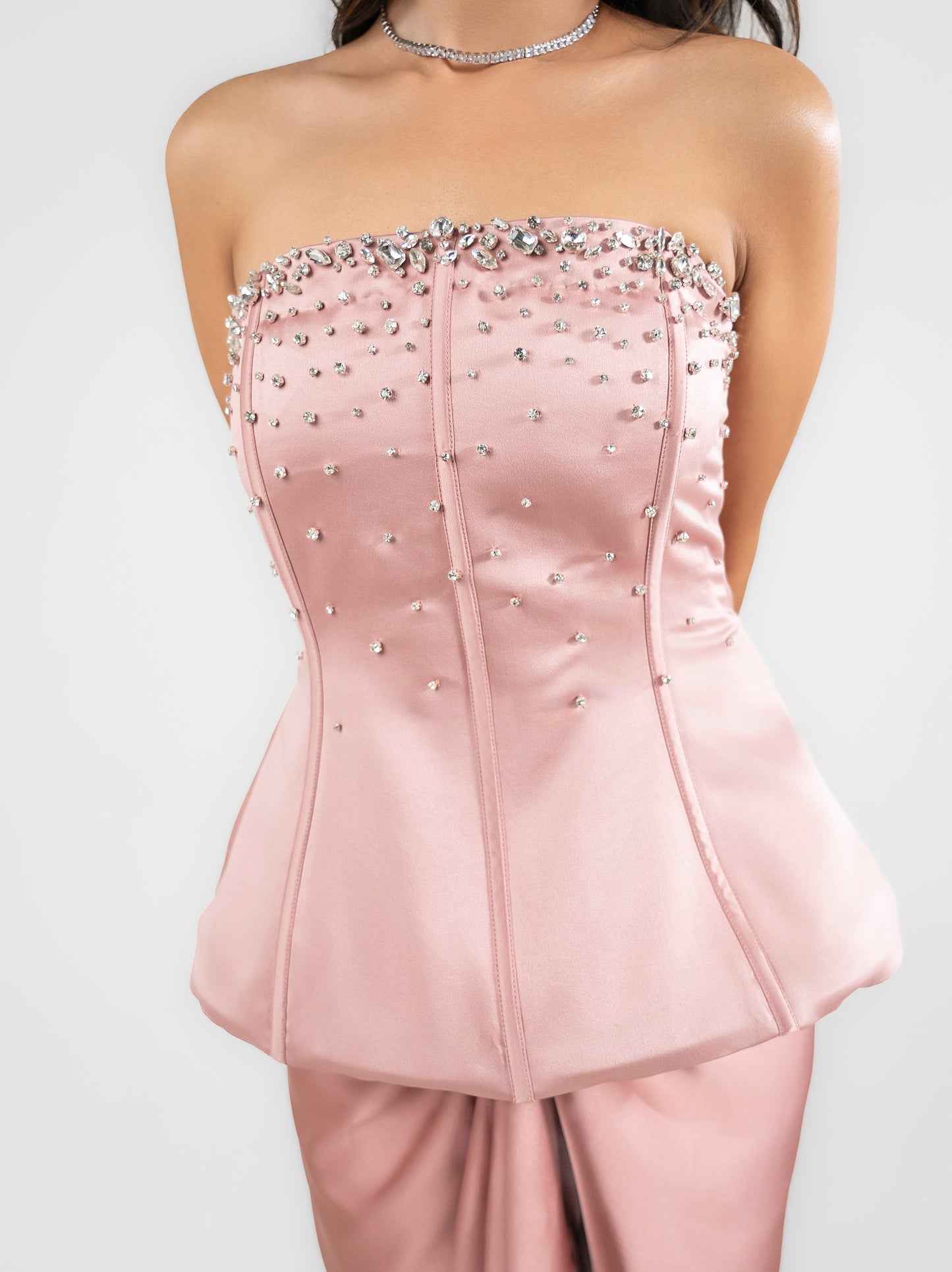 Bliss corset - Pink corset with satin drape skirt