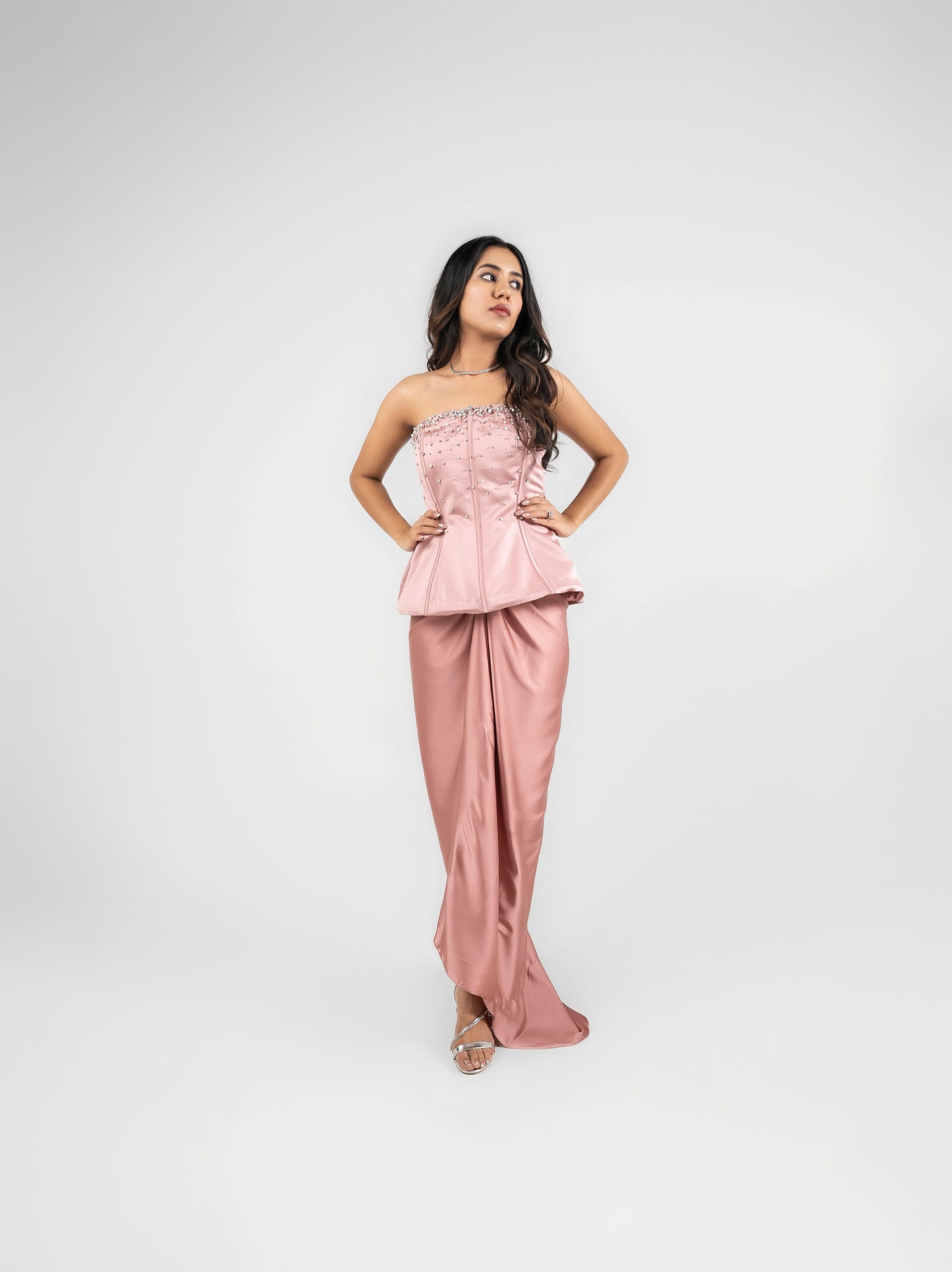Bliss corset - Pink corset with satin drape skirt