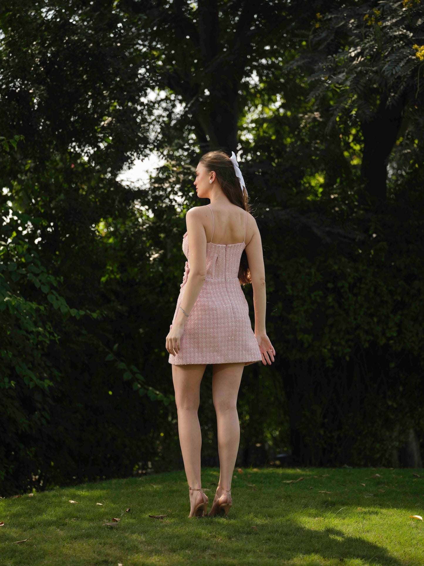 ZENYA- A short corset dress with fabric flower detailing