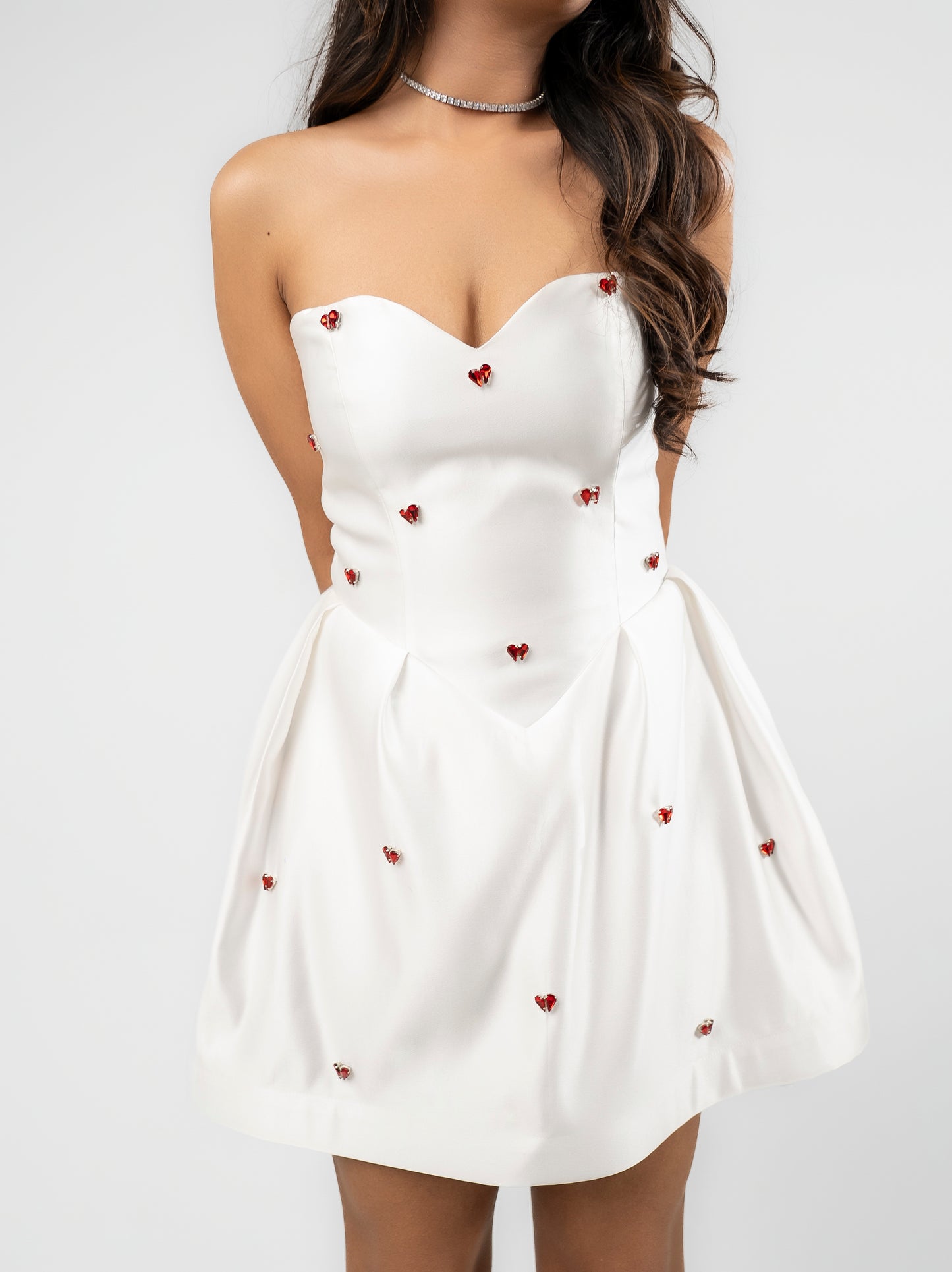 Azure mini dress with red stone detailing