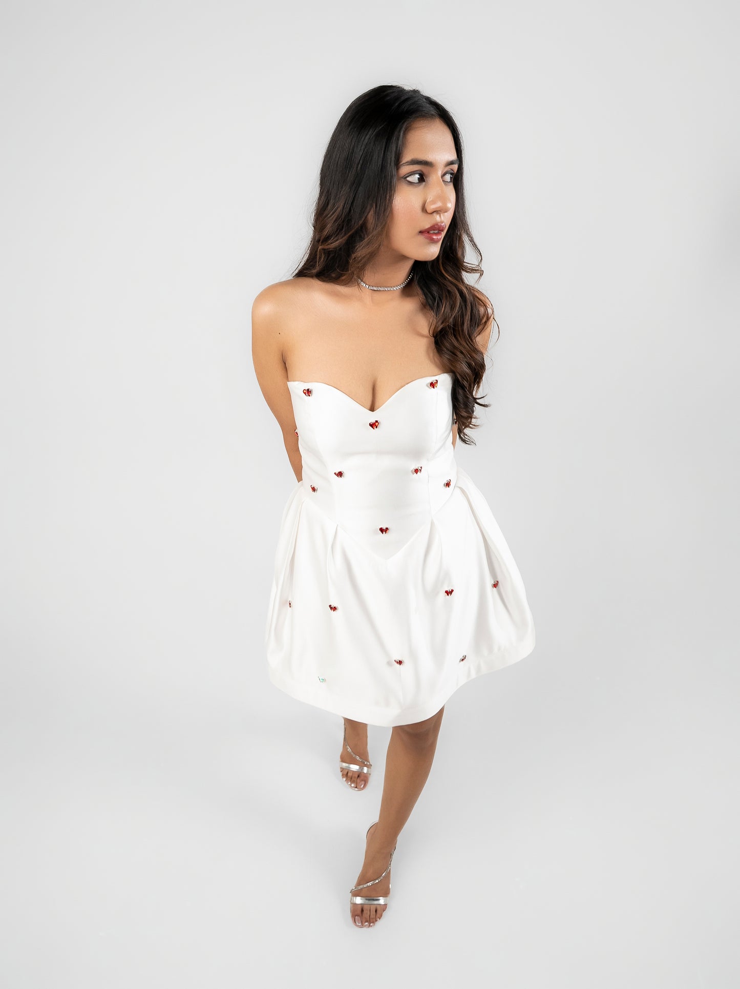Azure mini dress with red stone detailing