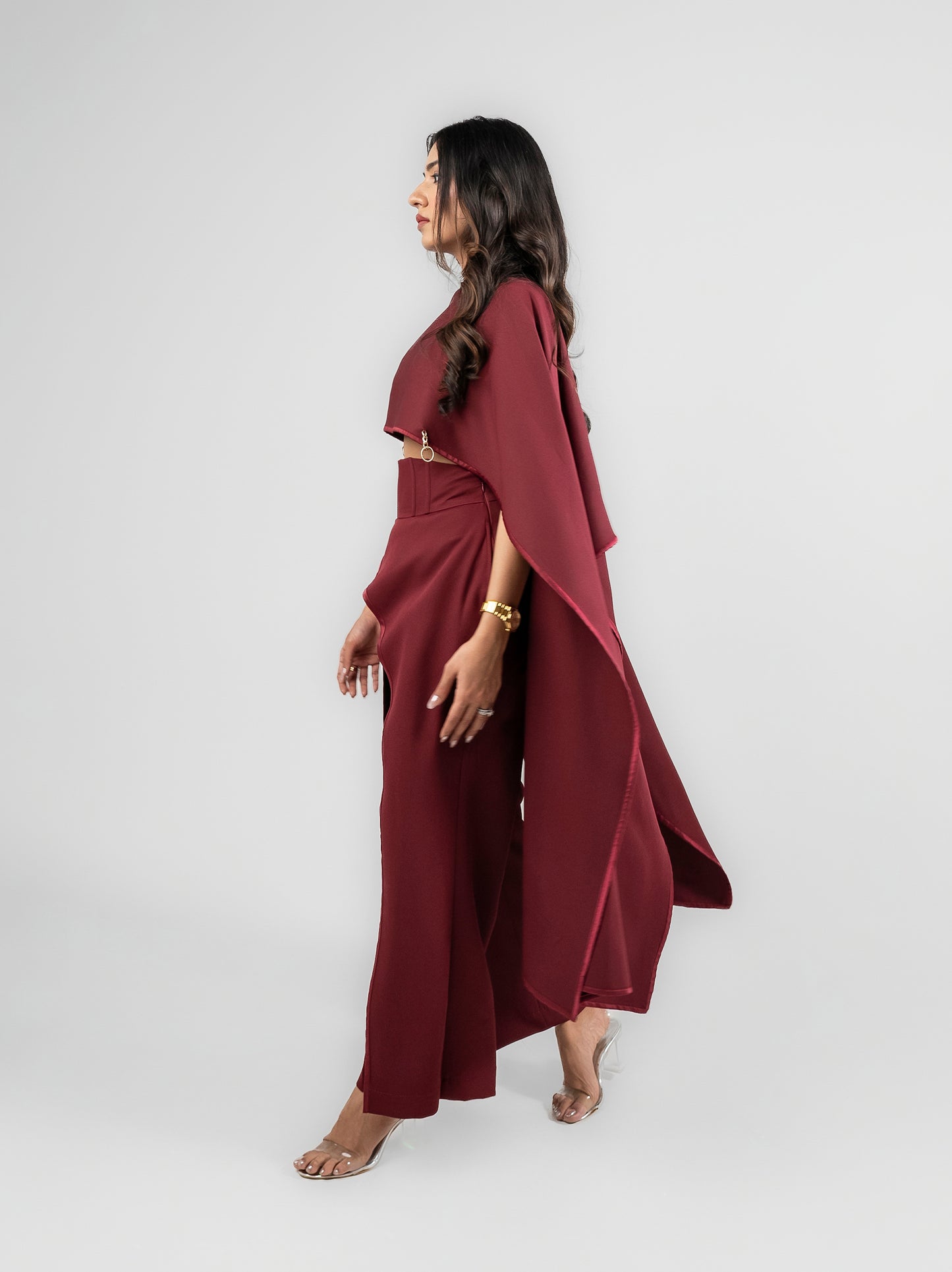 Reine - Flared sleeves top with flared flap pant with satin detailing
