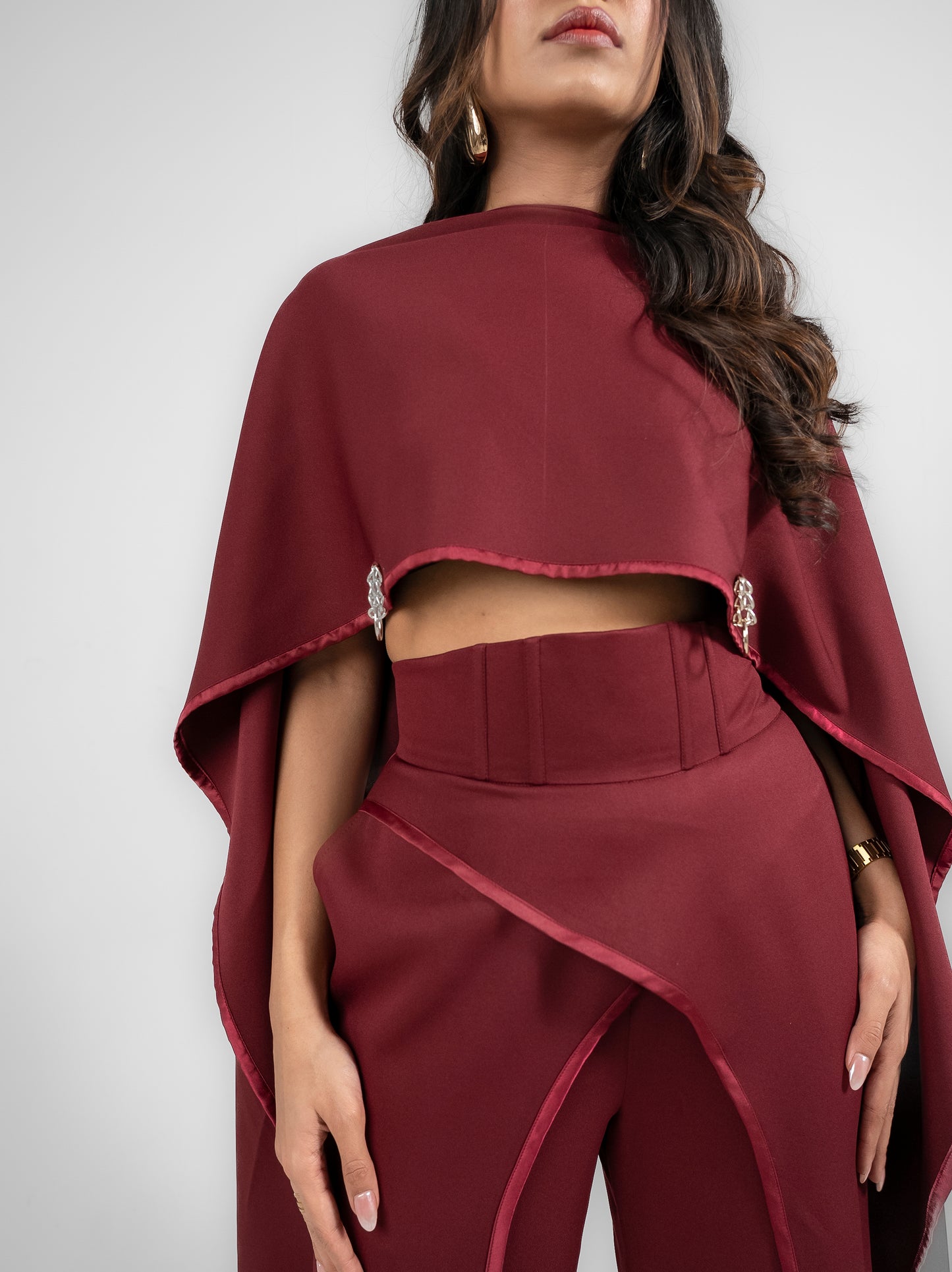Reine - Flared sleeves top with flared flap pant with satin detailing