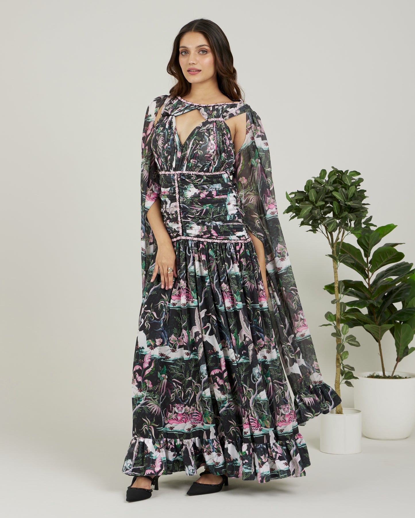 Petra - Gown with exaggerated sleeve and stone detailing
