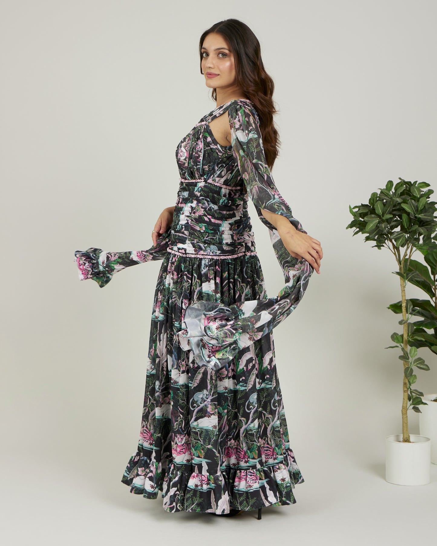 Petra - Gown with exaggerated sleeve and stone detailing