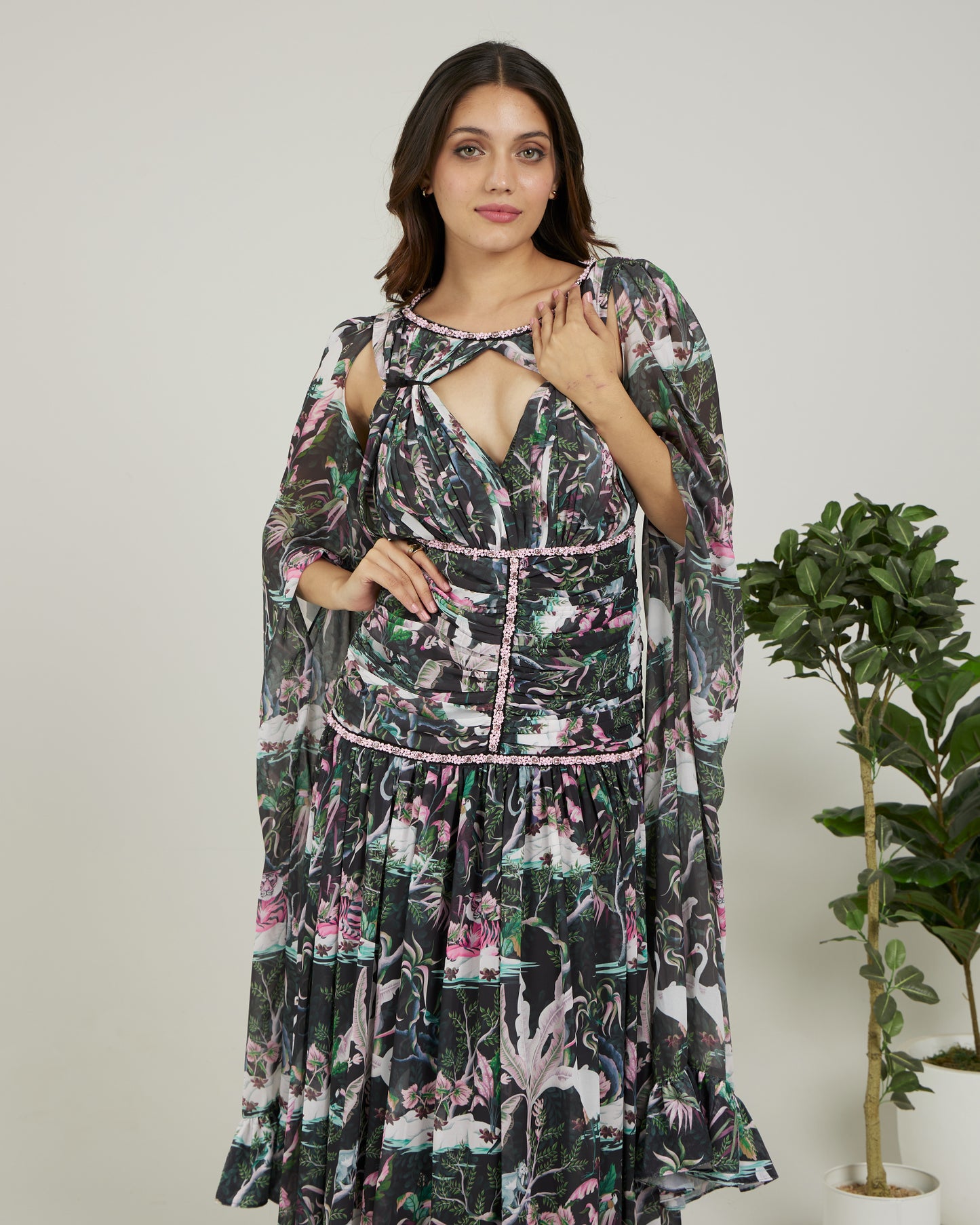 Petra - Gown with exaggerated sleeve and stone detailing
