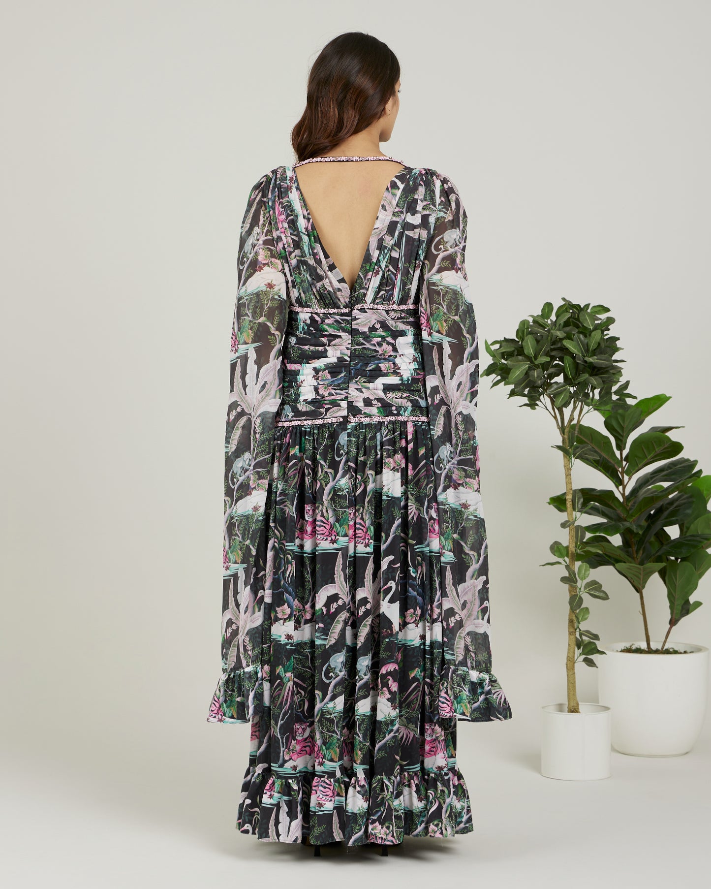 Petra - Gown with exaggerated sleeve and stone detailing