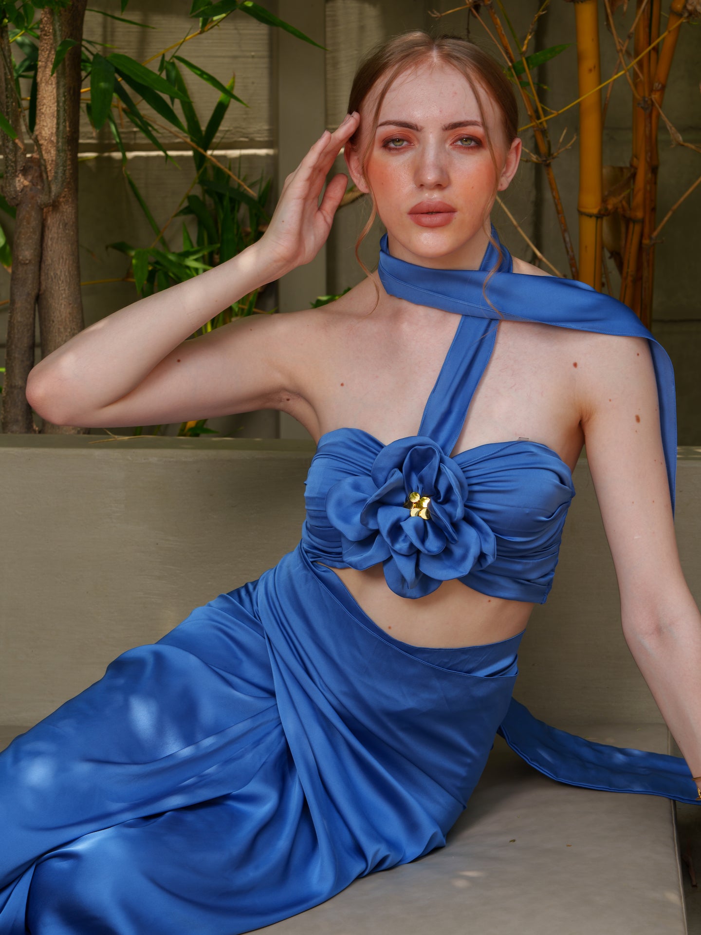 Gloria - Co-ord set with flower detailed tube and wrap skirt