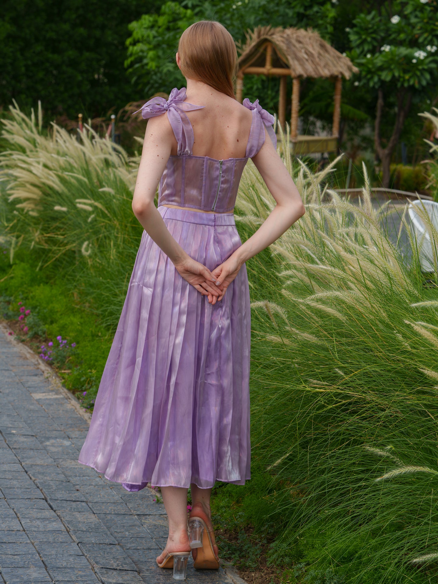 Cynthia - Co-ord set with corset top with flower detailing and pleated skirt