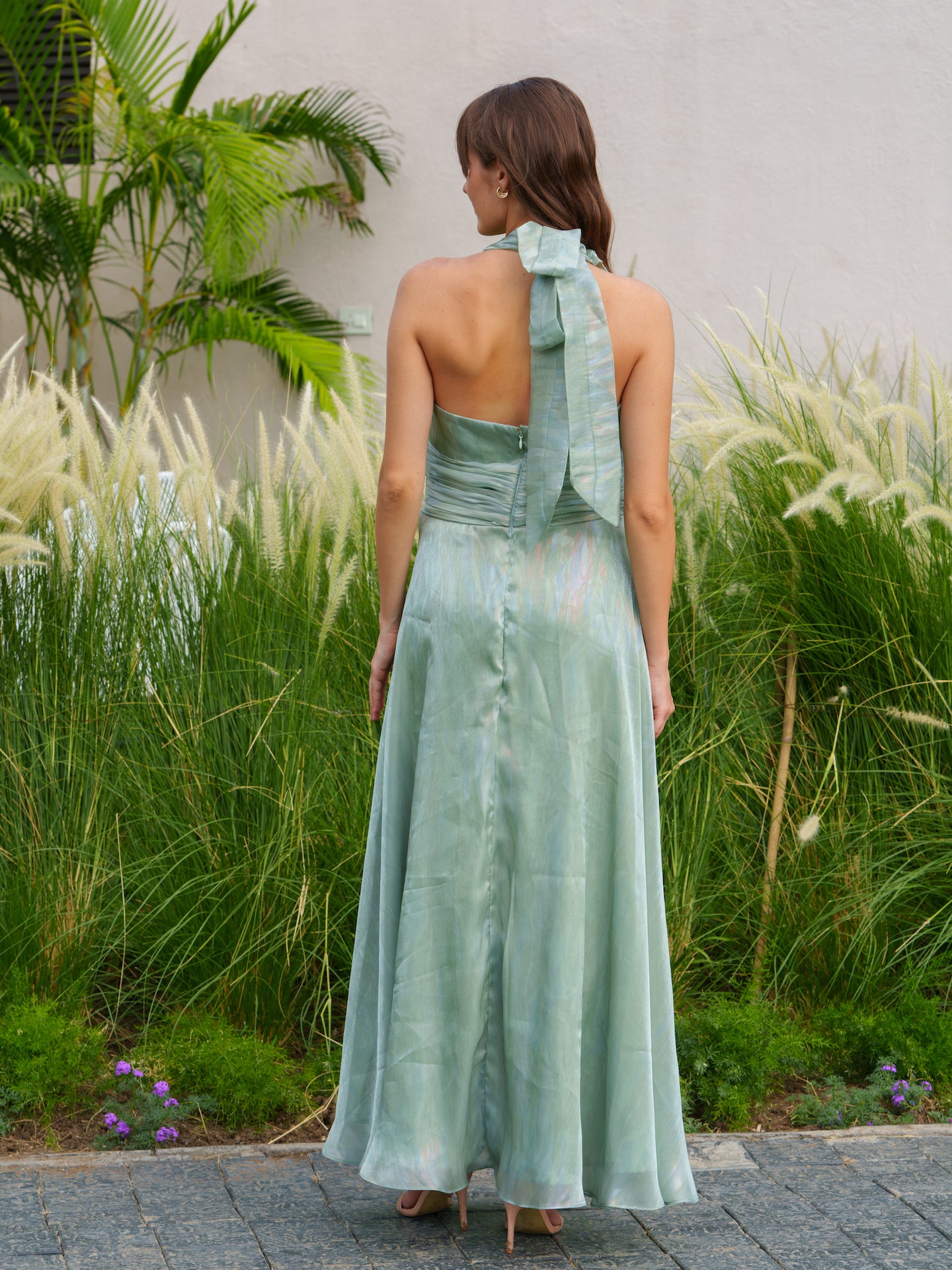 Hazel - Halter neck dress with pearl button detailing