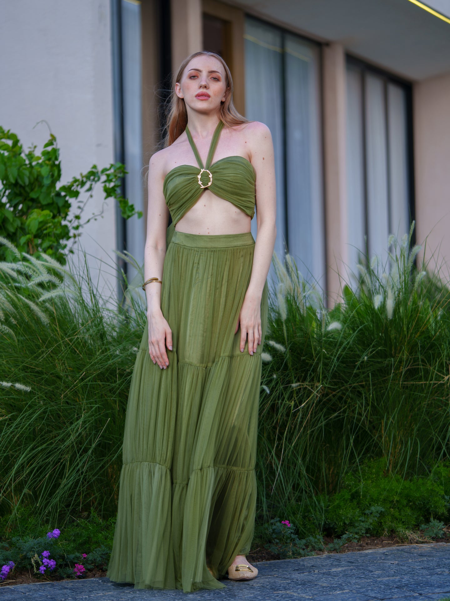 Marie Co-ord set -Top with metal detailing and tiered skirt set