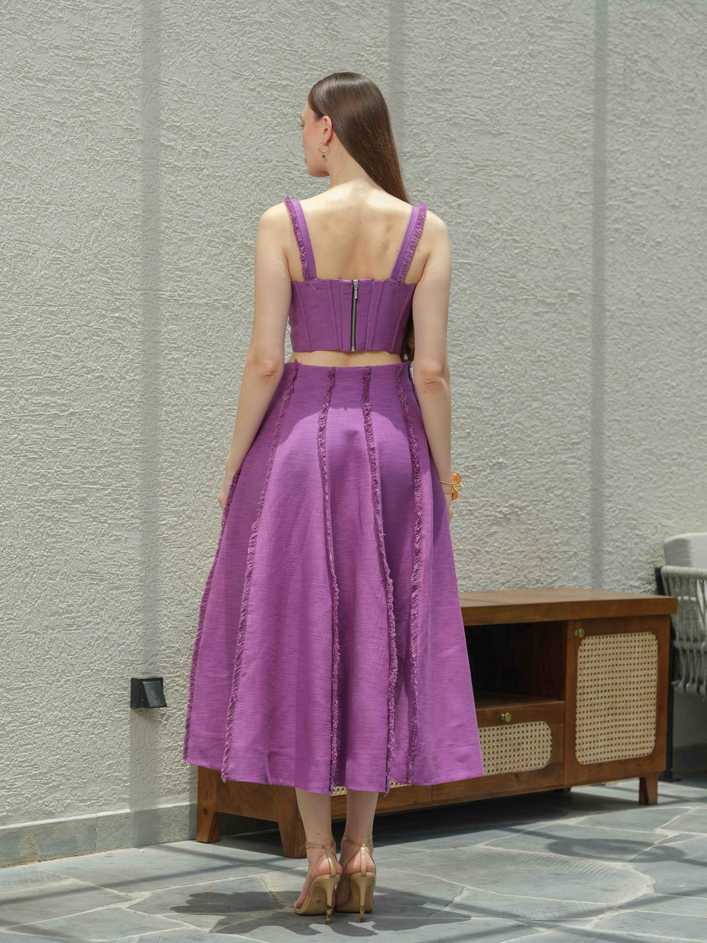 LAVISH - Co-ord featuring a floral-detailed fringed corset paired with a high-waisted fringe skirt