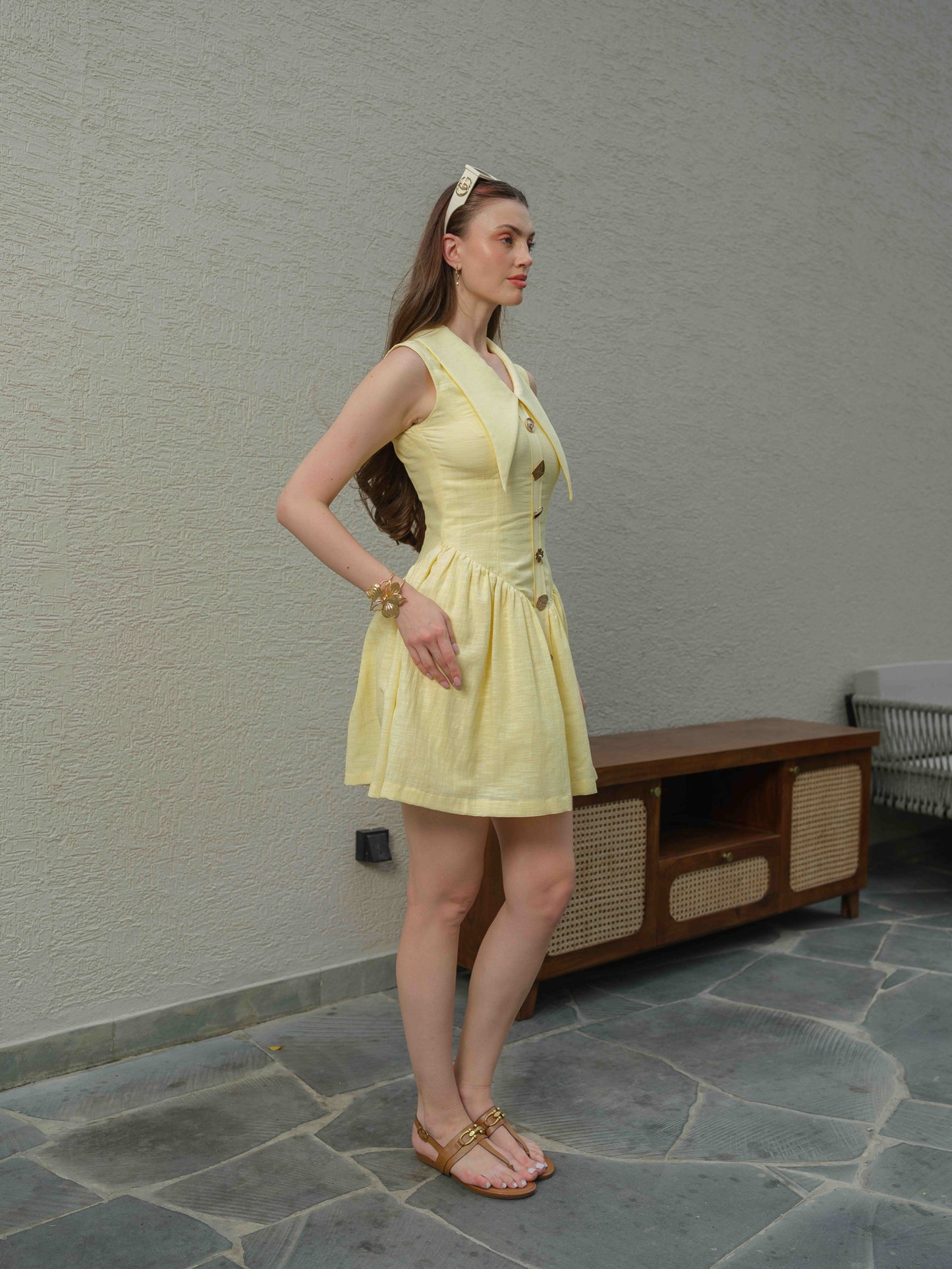 ZING - Drop waist mini dress with button detailing