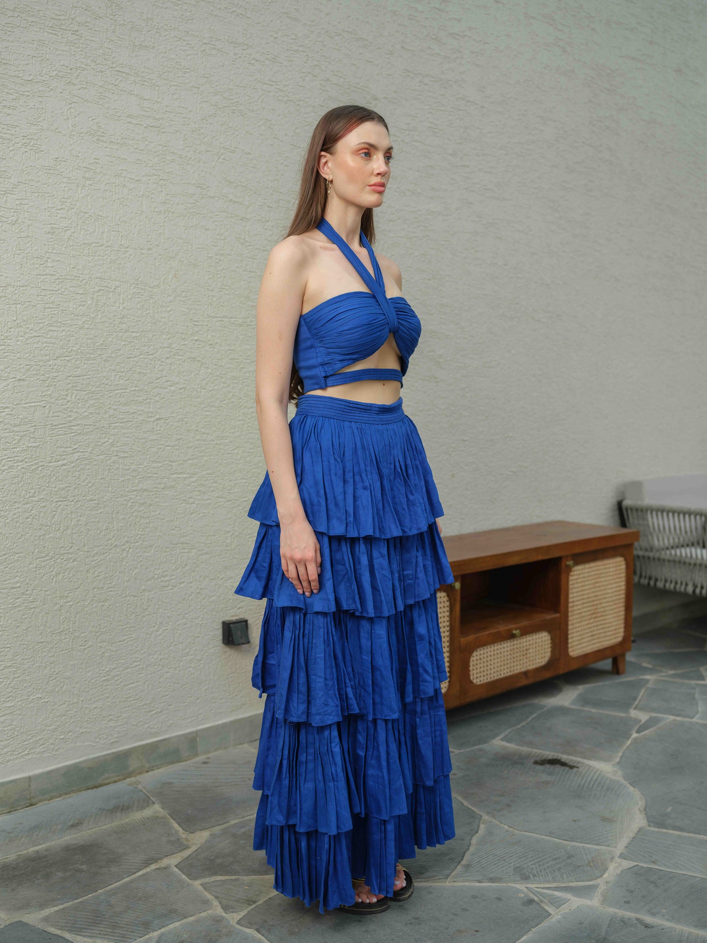 Noa- halter neck cut out top with layered skirt