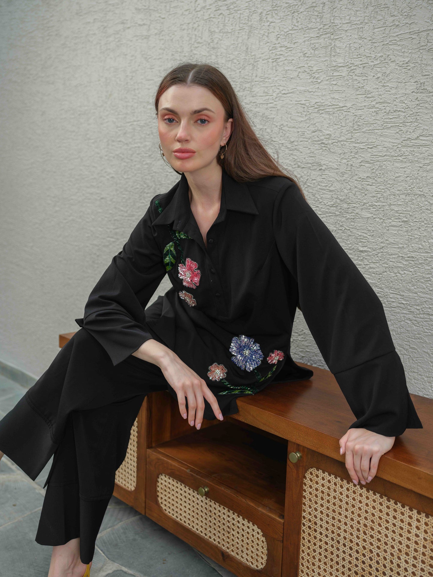 KYLIE – A co-ord tunic with an up-and-down style top featuring 3D embroidery