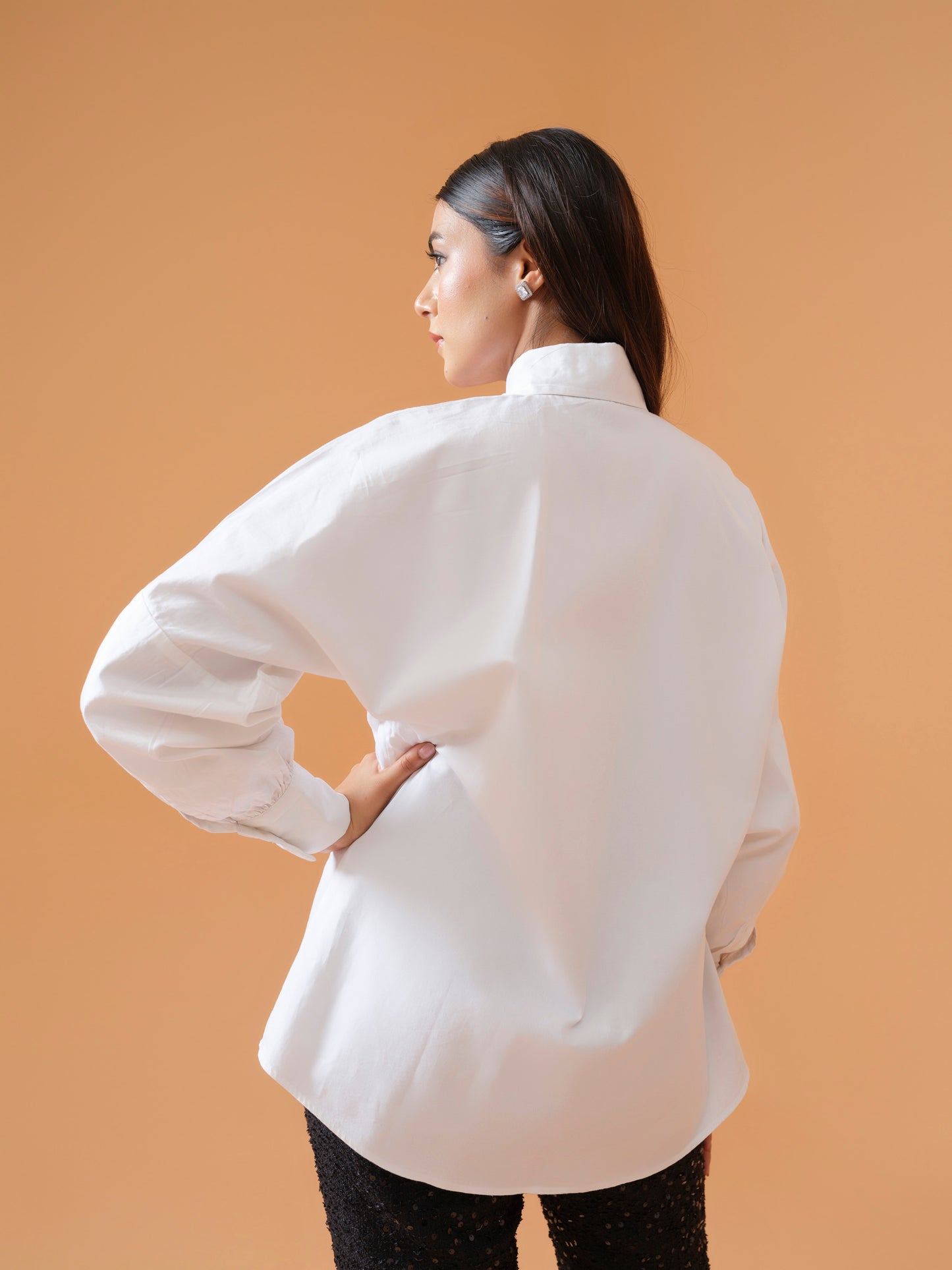 Ember - white shirt with embellished button and enhanced collars