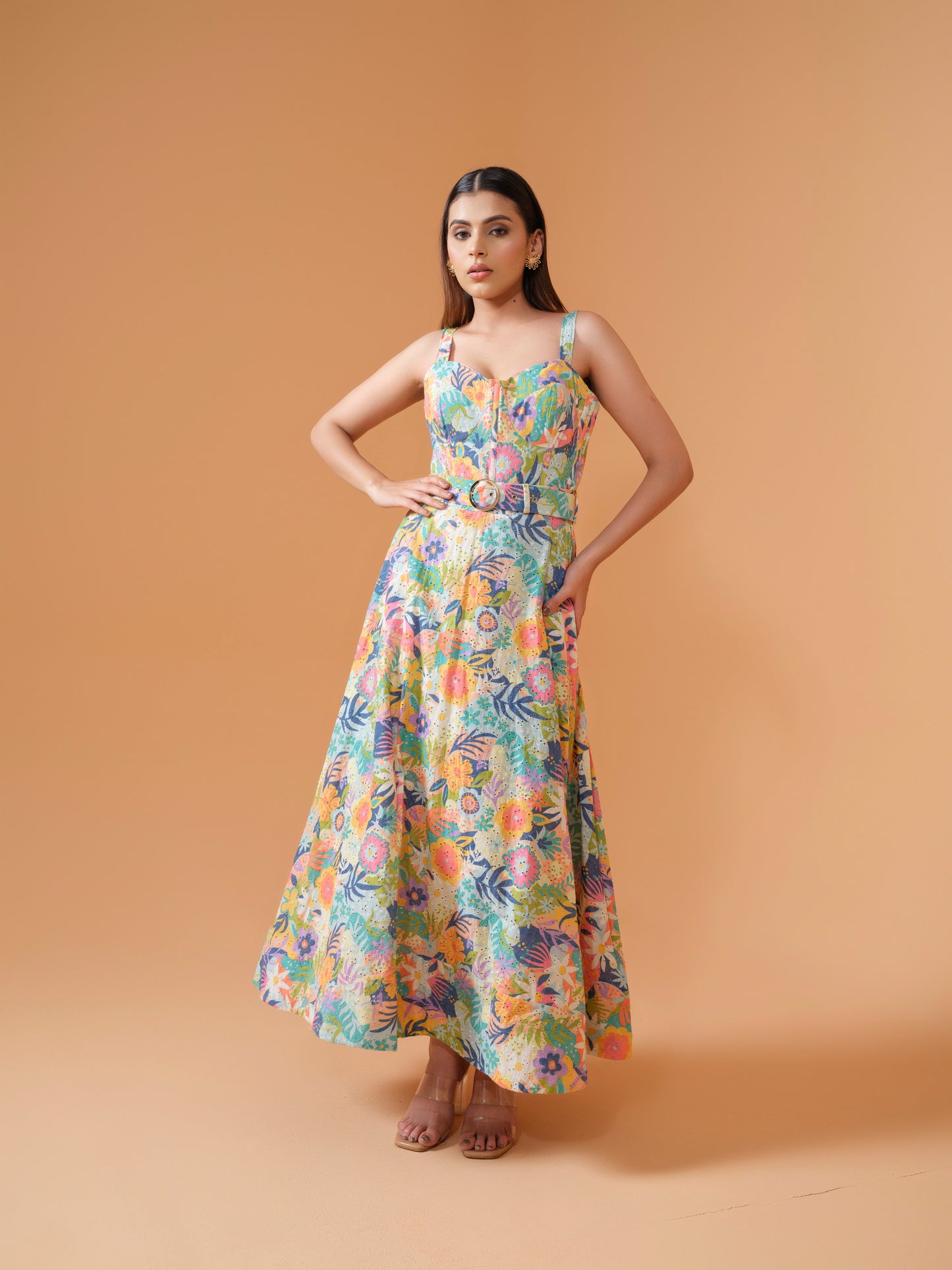 Sia - long floral maxi corset dress