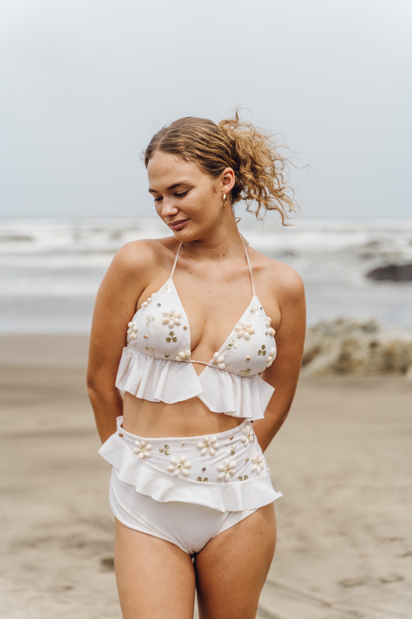 SEABELLE - Ivory Bikini with delicate embroidery and minimal ruffles