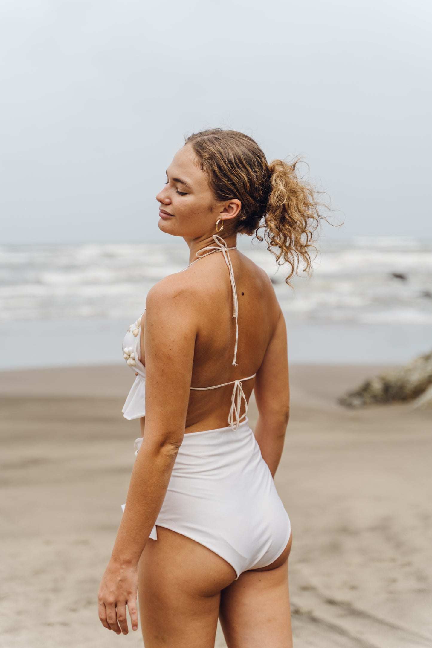 SEABELLE - Ivory Bikini with delicate embroidery and minimal ruffles