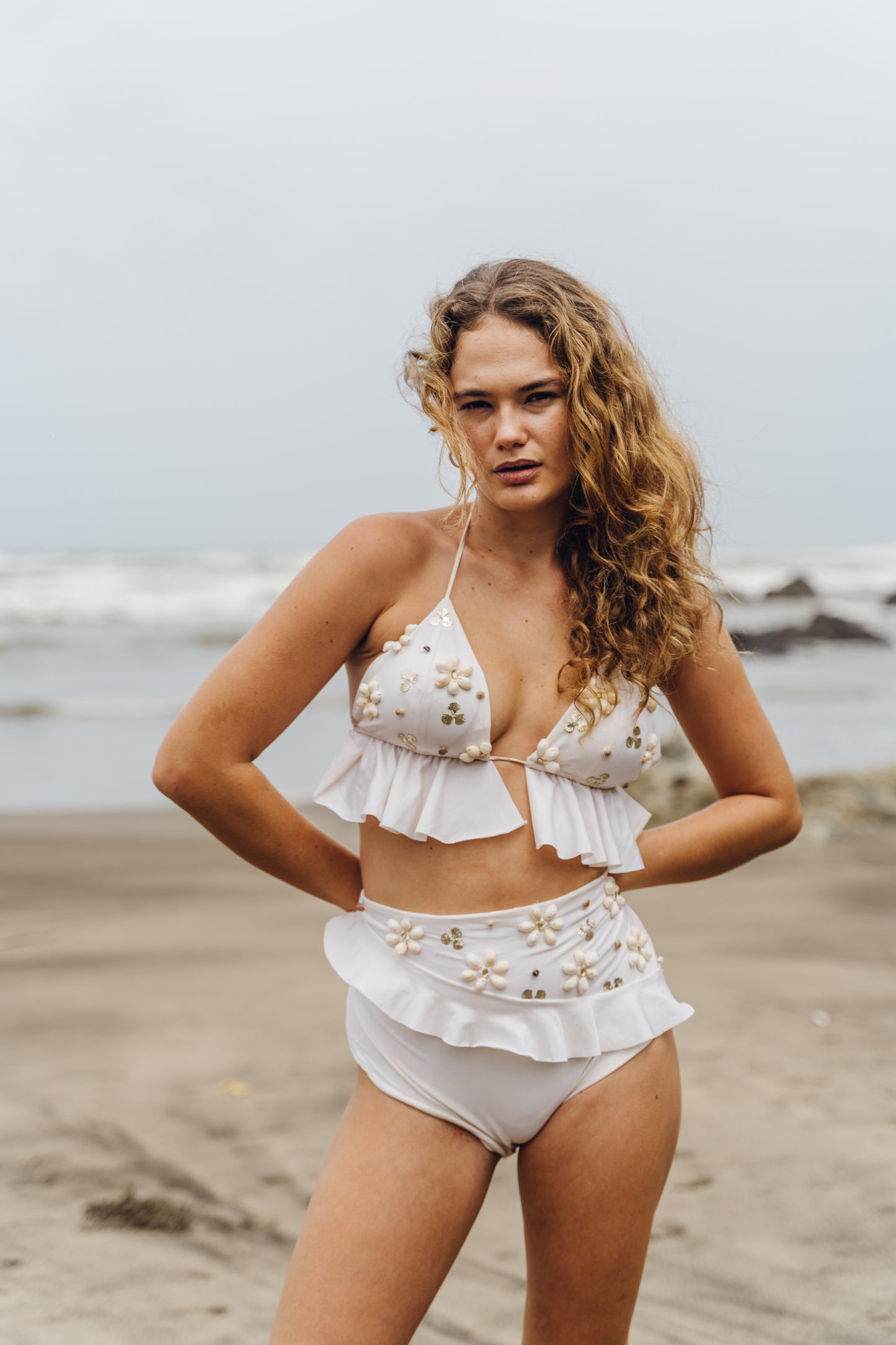SEABELLE - Ivory Bikini with delicate embroidery and minimal ruffles