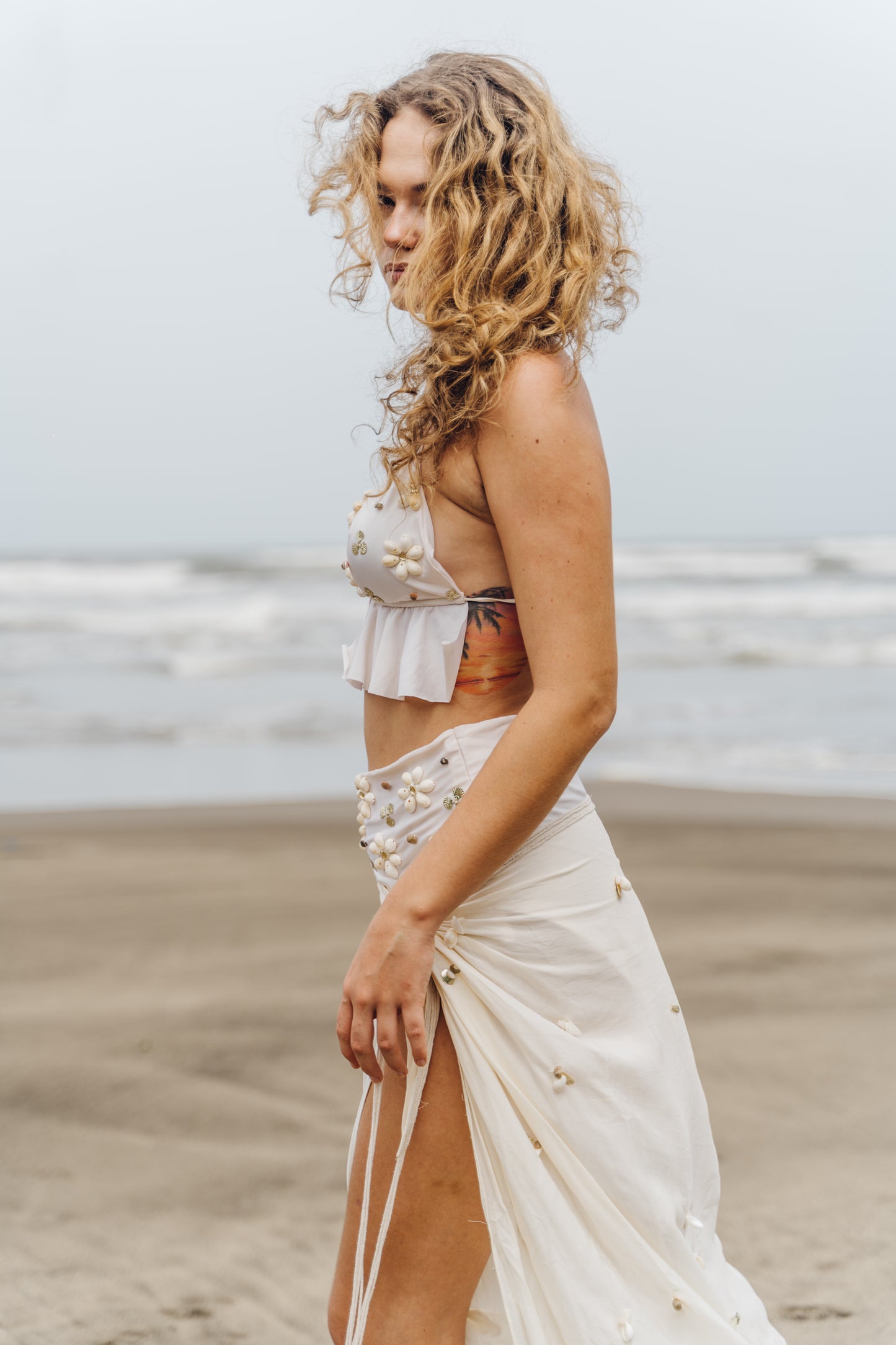 SEABELLE - Ivory Bikini with delicate embroidery and minimal ruffles