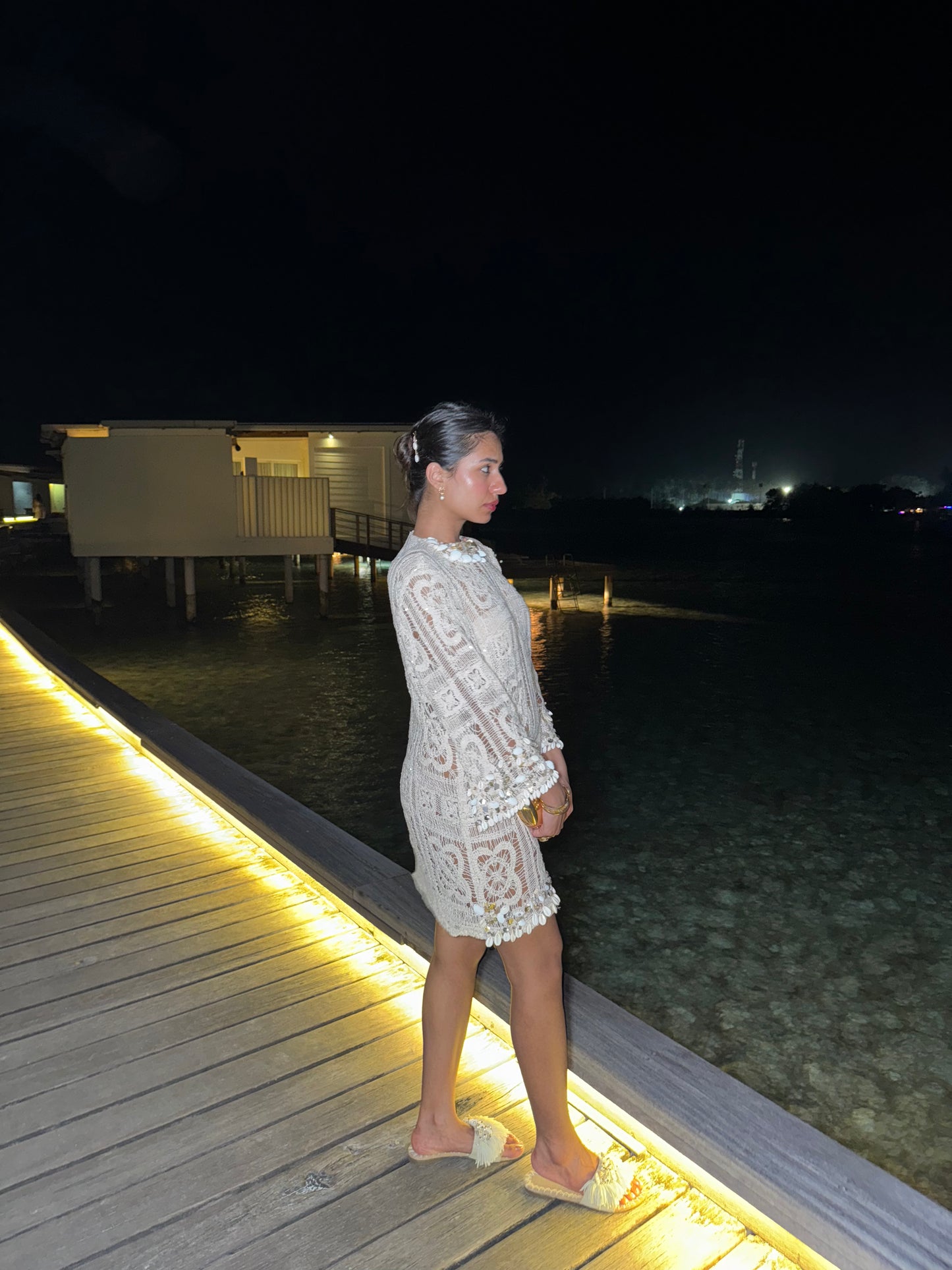 CASPIAN – A crochet dress adorned with intricate embroidery featuring Kodi shell detailing
