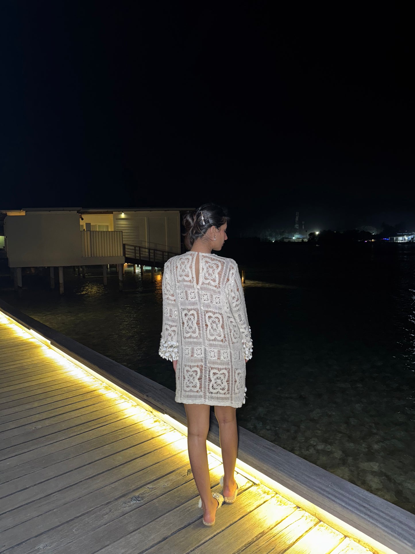 CASPIAN – A crochet dress adorned with intricate embroidery featuring Kodi shell detailing