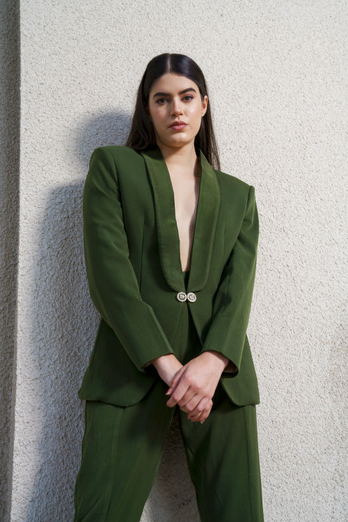 Agatha co-ord set - with lion buttons and silk detailing