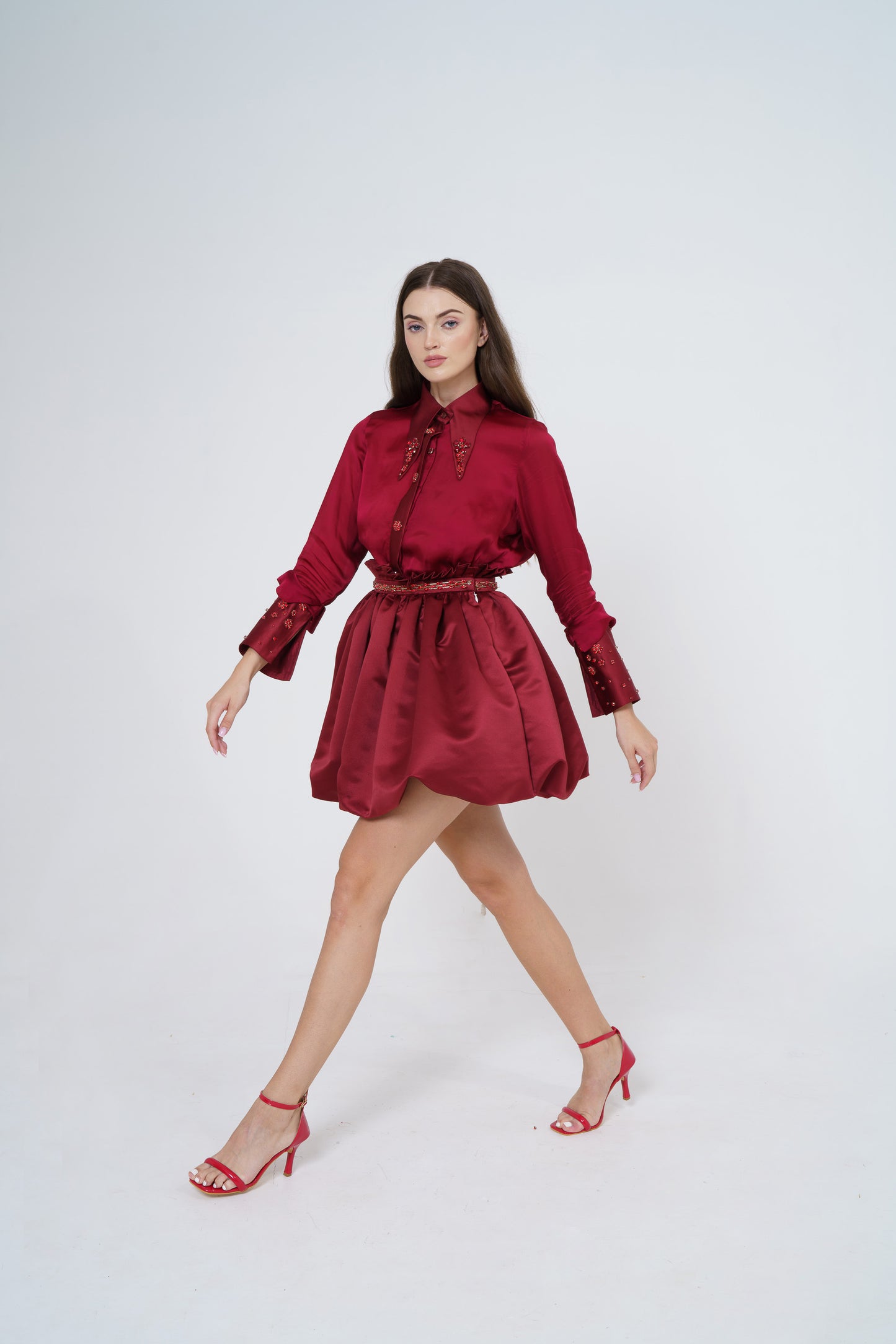 Kulveer Malhotra in Rebecca - Satin Co-ord set with Floral embellishment