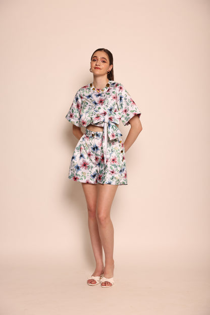 Milos - Co-ord Set Tie-up top and shorts with button and bow detailing