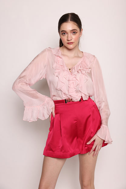 Camille - Co-ord set with Ruffle shirt and pink short