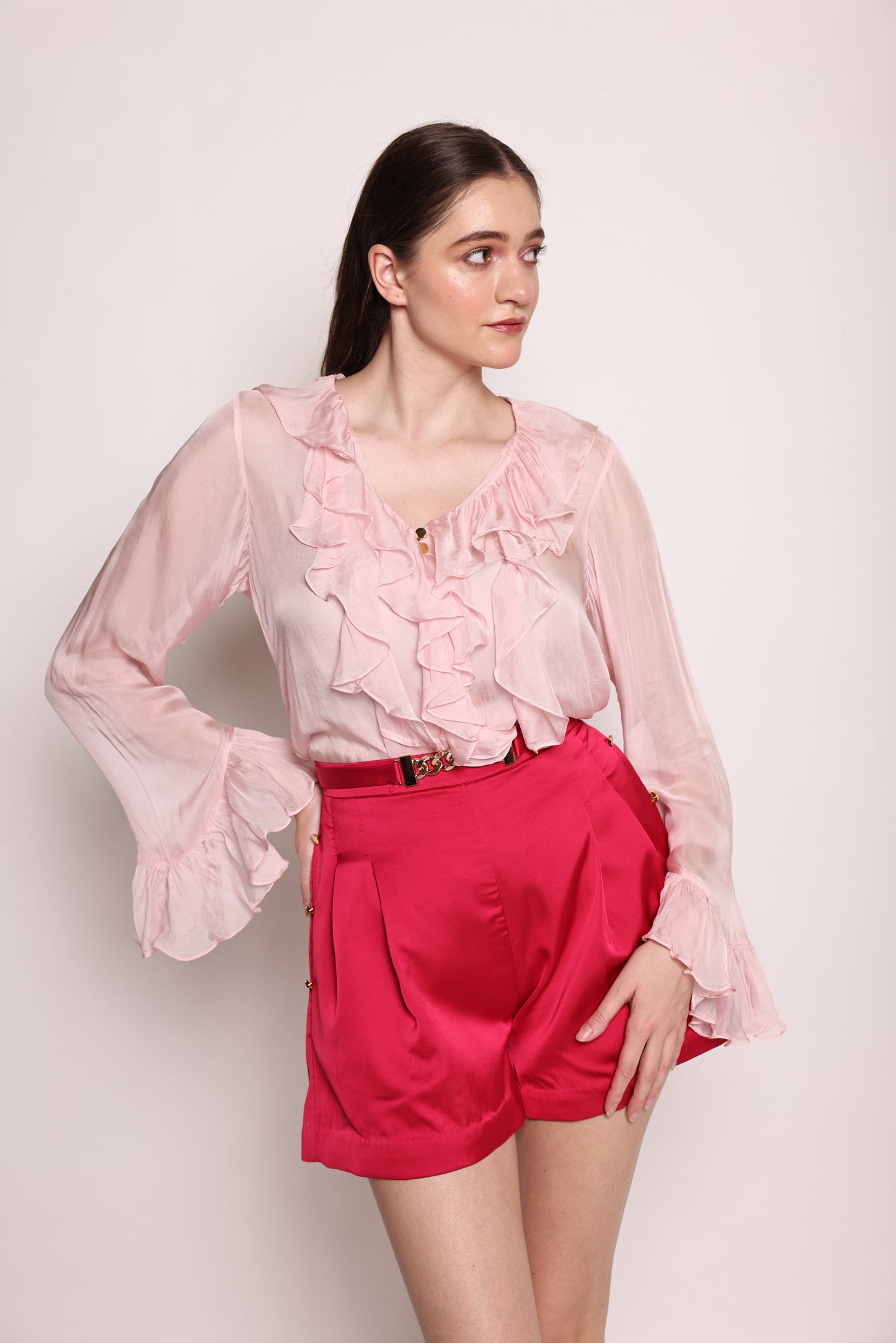 Camille - Co-ord set with Ruffle shirt and pink short