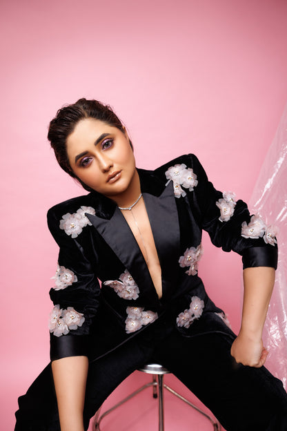 Rashmi Desai in velvet blazer set