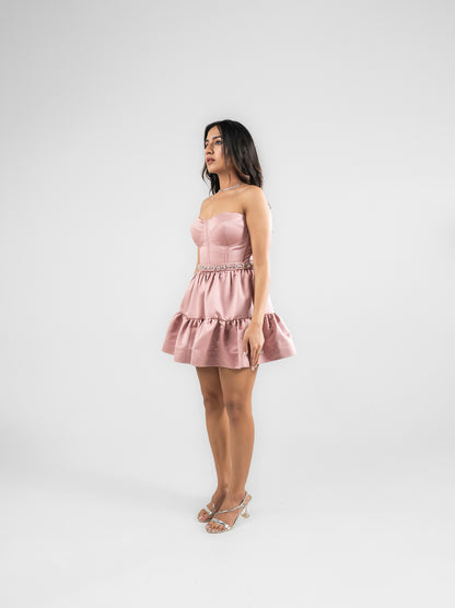 Blossom - blush pink  corset mini dress with stone belt