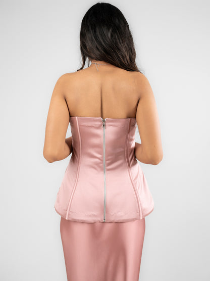 Bliss corset - Pink corset with satin drape skirt