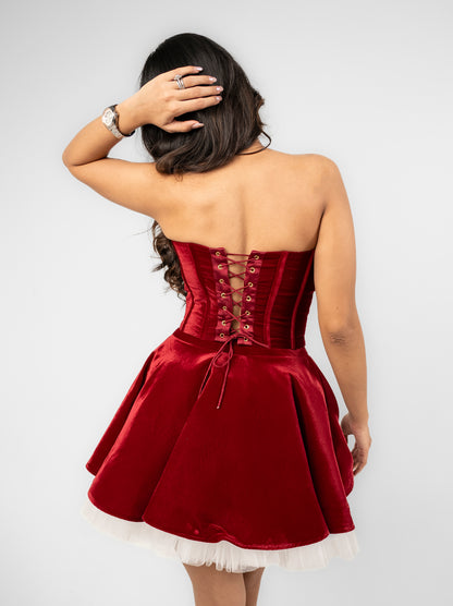 Rosy - Velvet stone corset with a mini  flared skirt