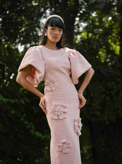 AURELIA- A Long dress with flower detailing.