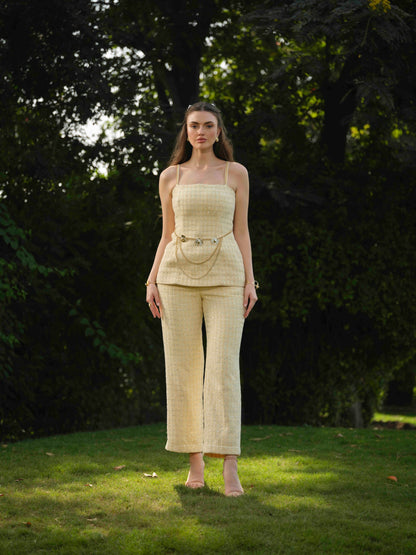 MARBELLA- Corset top with  metal detailing paired with straight pants