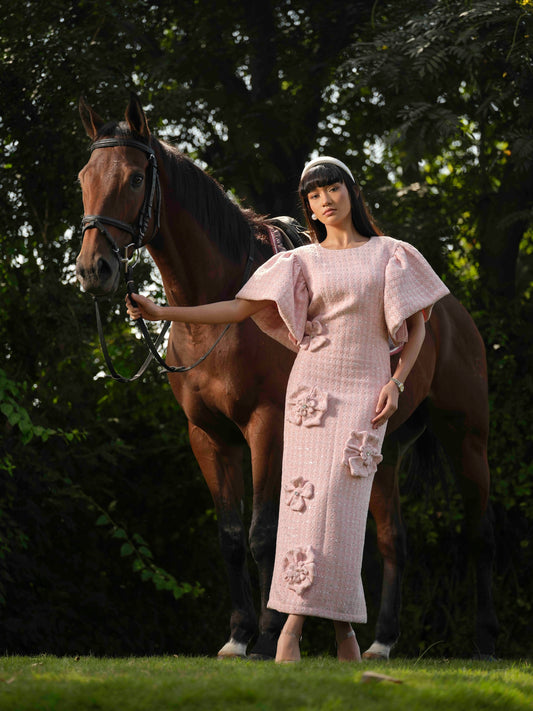 AURELIA- A Long dress with flower detailing.