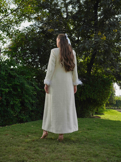 ELYRA - White Long trench coat with detailed A line short dress