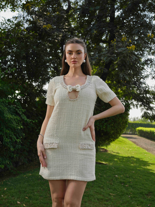 ELARA- A LINE short dress with detailed neck.