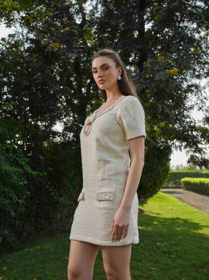 ELARA- A LINE short dress with detailed neck.