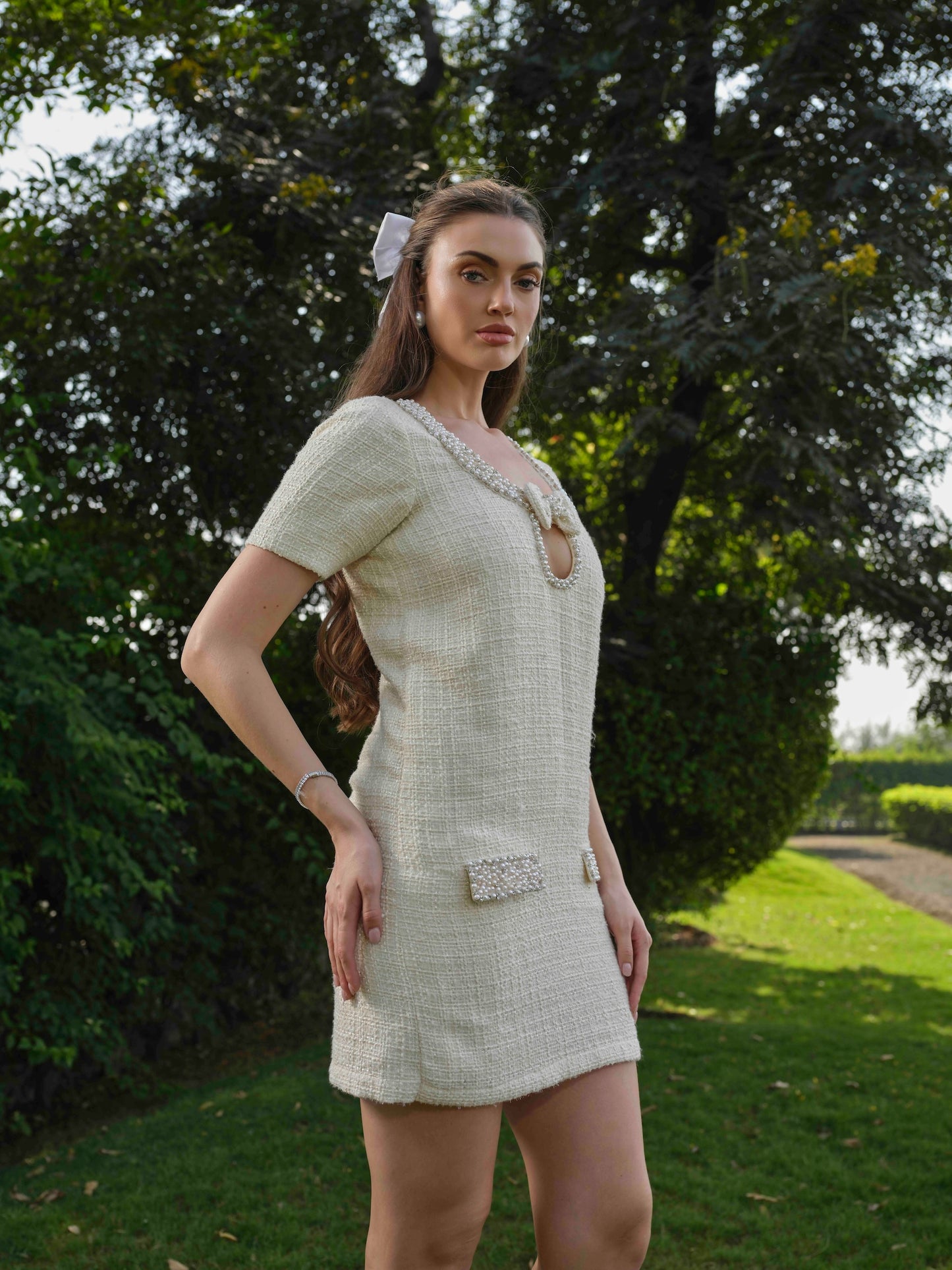 ELARA- A LINE short dress with detailed neck.