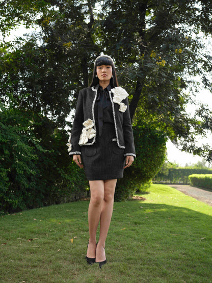 OPHELIA - Black Short jacket  paired it with pencil fit skirt .