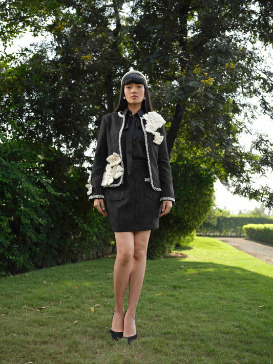 OPHELIA - Black Short jacket  paired it with pencil fit skirt .