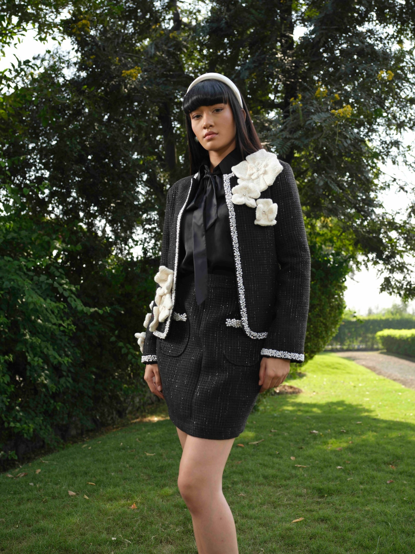 OPHELIA - Black Short jacket  paired it with pencil fit skirt .