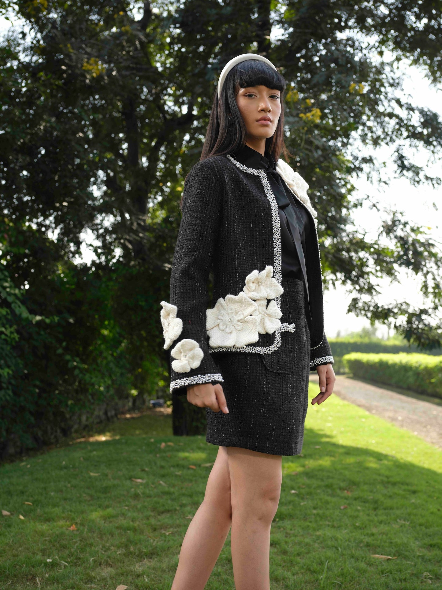 OPHELIA - Black Short jacket  paired it with pencil fit skirt .